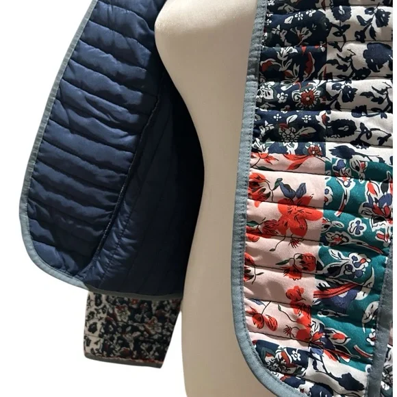 Warm Trendy Quilted Jacket Open Front Multi-Color All-Over Floral Print Small - Picture 7 of 16